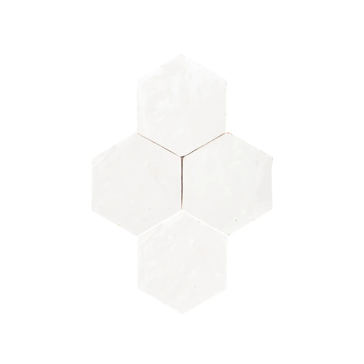 White handmade hexagon zellige tiles crafted from Moroccan terracotta