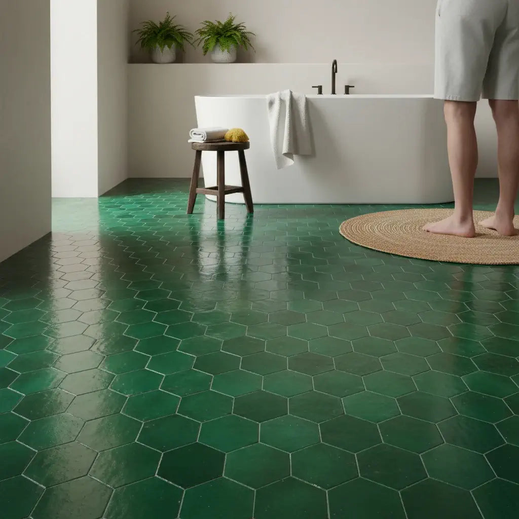 emerald green hexagon zellige tile handmade moroccan ceramic tile