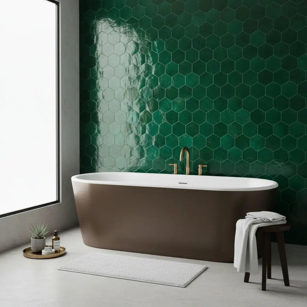 emerald green hexagon zellige tile handmade moroccan ceramic tile