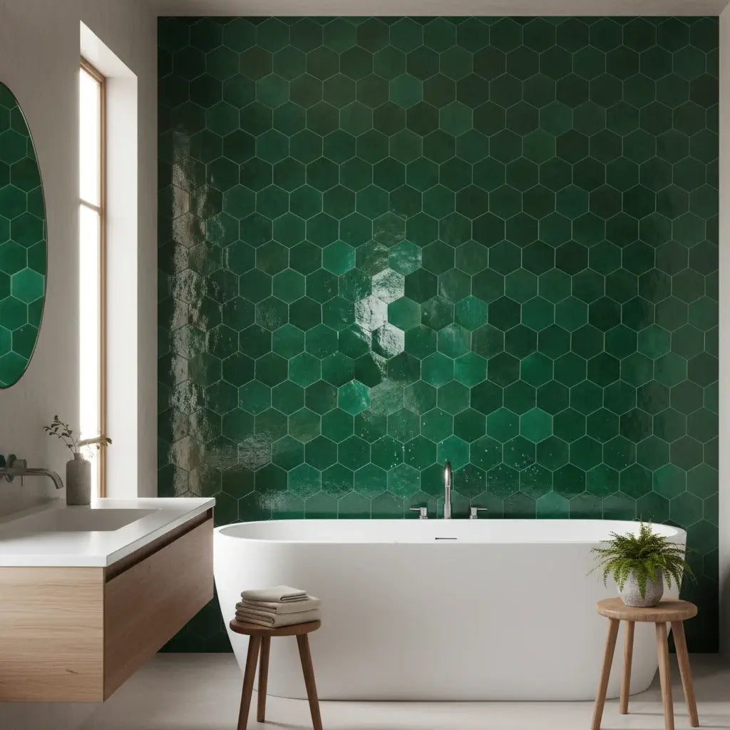 emerald green hexagon zellige tile handmade moroccan ceramic tile