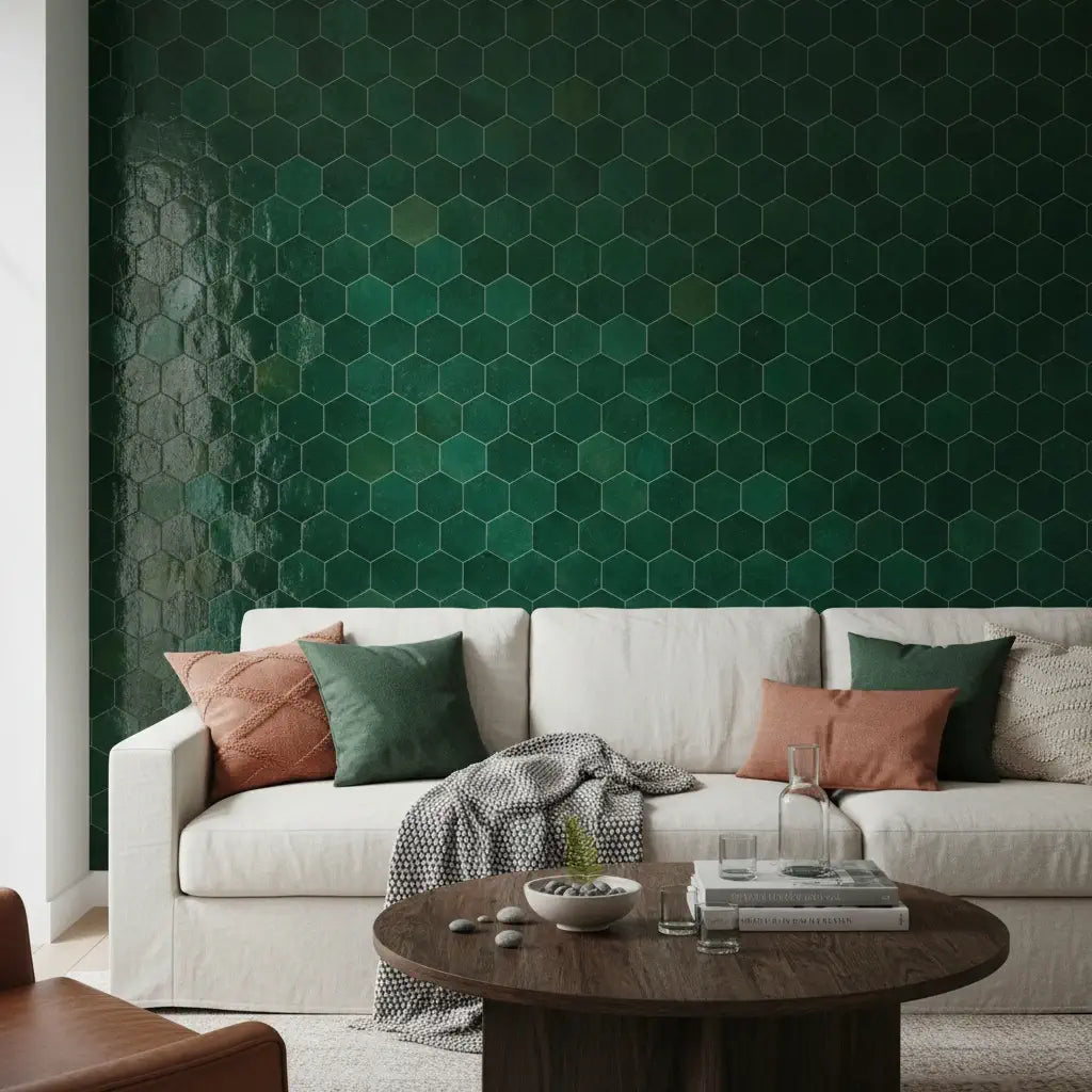 emerald green hexagon zellige tile handmade moroccan ceramic tile