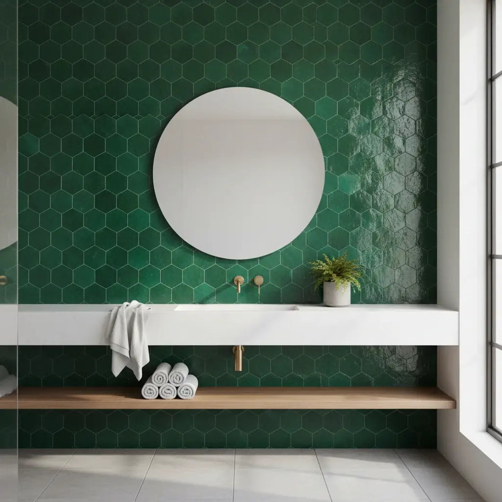 emerald green hexagon zellige tile handmade moroccan ceramic tile