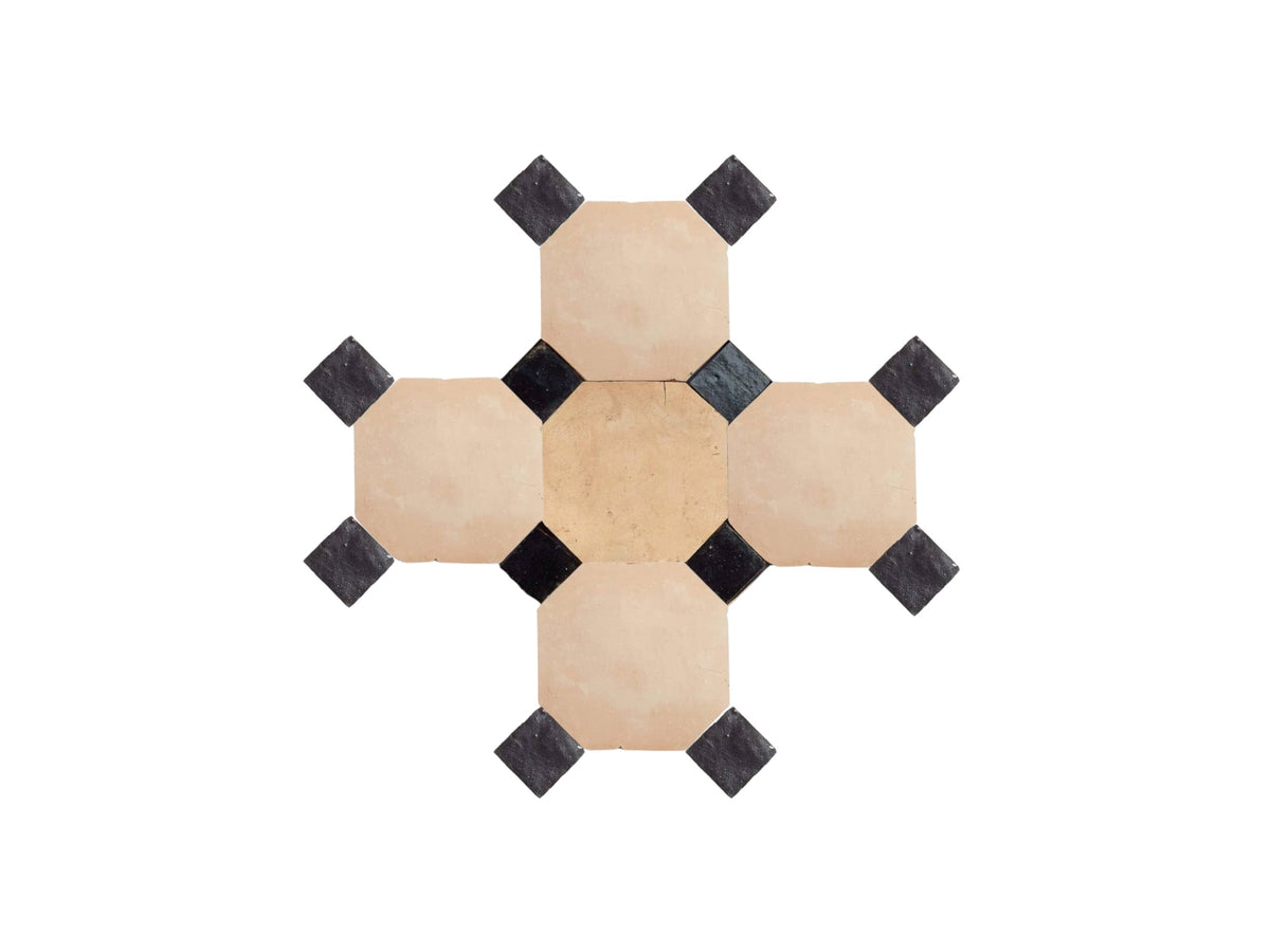 Handcrafted Natural & Black Moroccan Zellige Tiles – Octagon & Bouchon Patterns