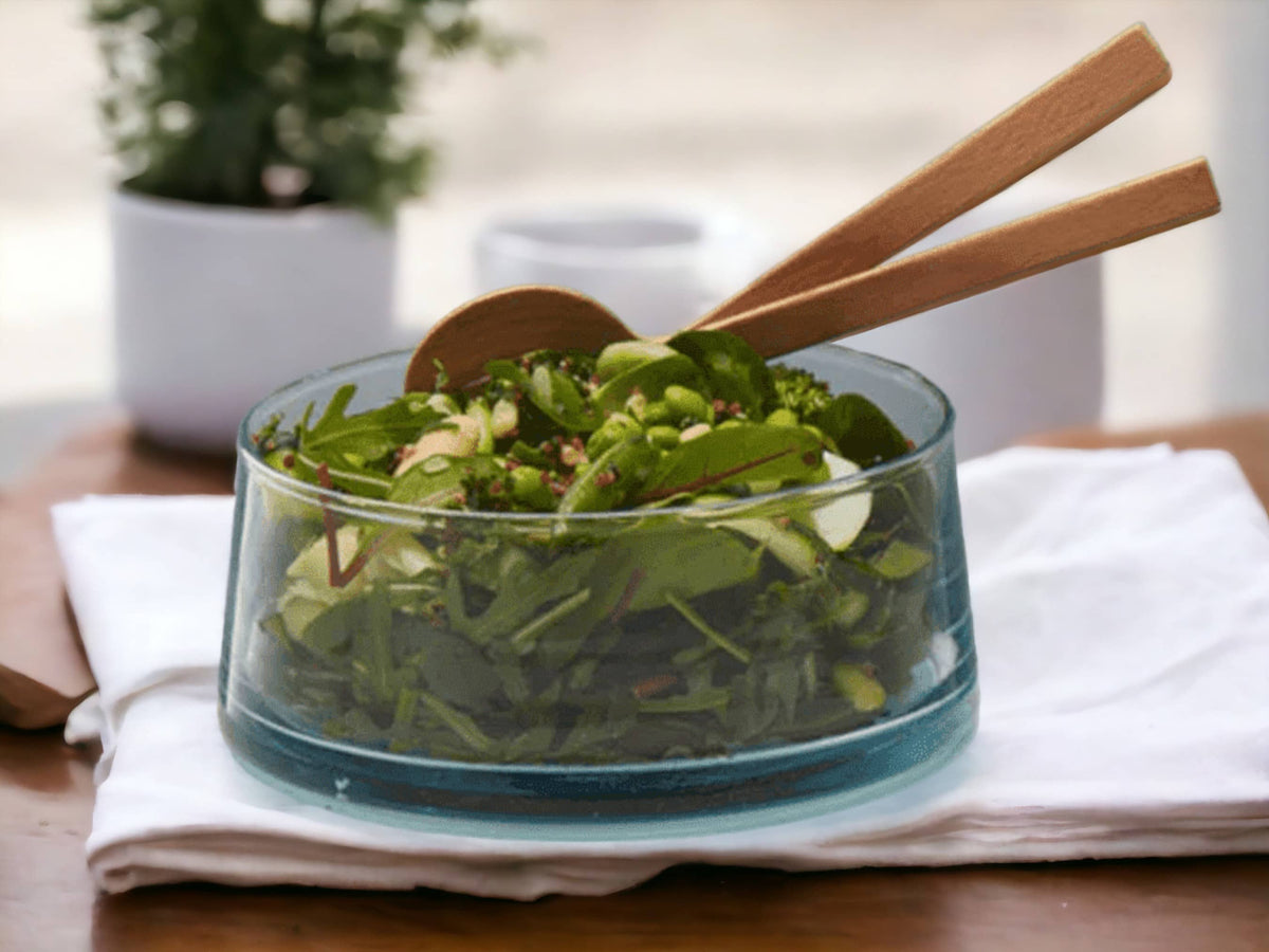 Round Hand Blown Glass Salad Bowl