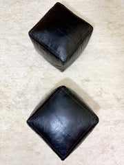 Black Square Moroccan Pouf - Timeless Elegance for Your Home - handmade by Moroccantastics - Black leather pouf, brown leather pouf, genuine Moroccan leather pouf, leather work, square pouf