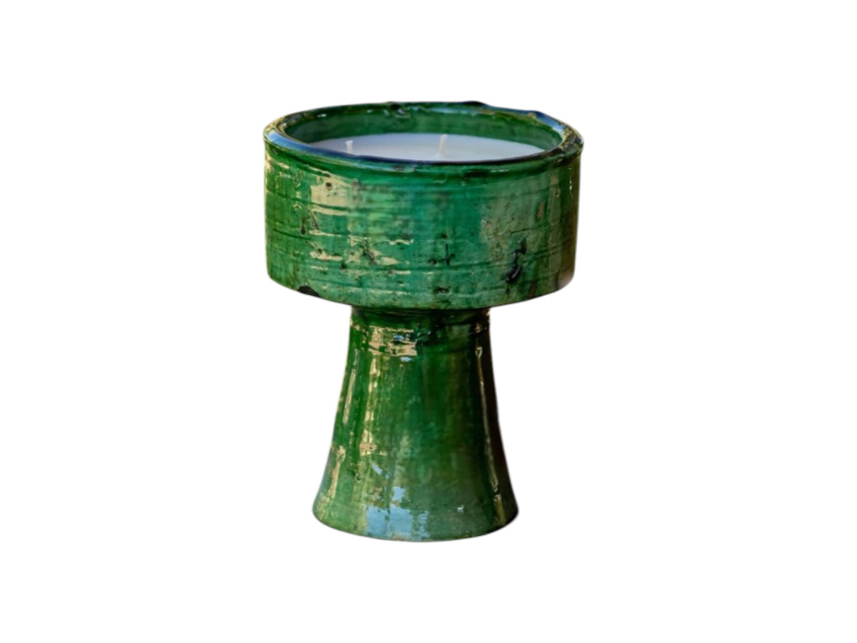 Handmade Tamegroute Pottery Candle Cup – Moroccan Artisan Scented Candle
