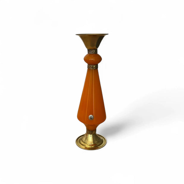 Amber Resin & Hand-Finished Brass Candlestick – 22cm Decorative Accent