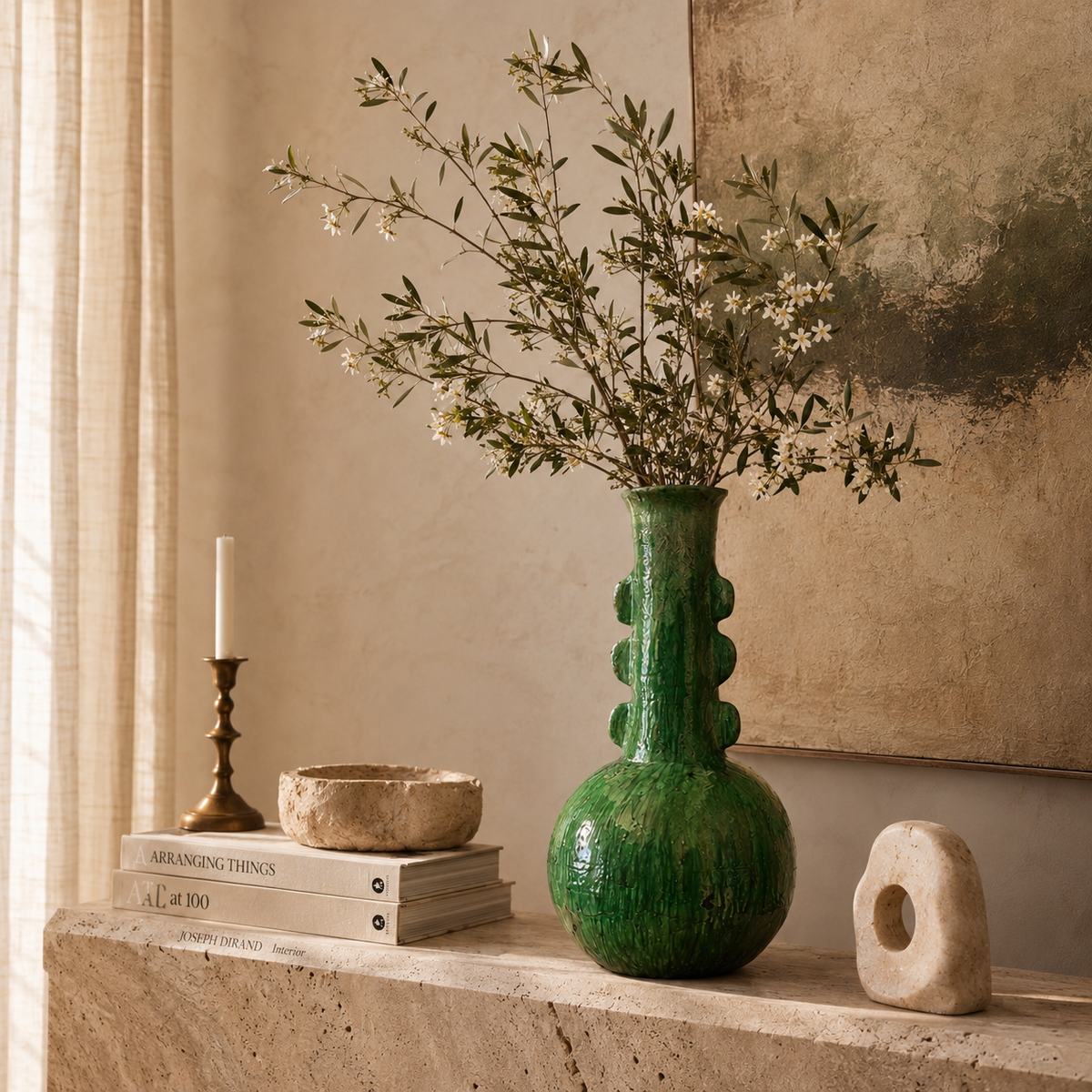 Artisan Handmade Moroccan Tamegroute Green Glazed Vase
