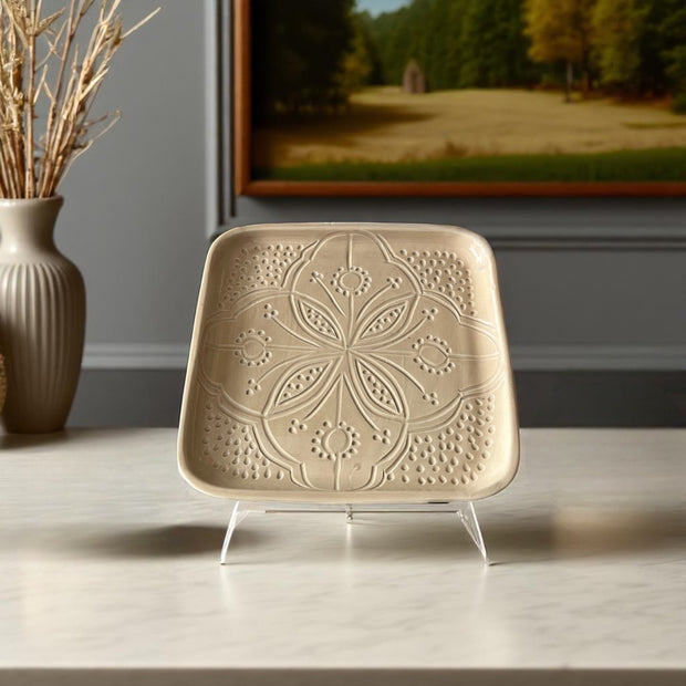 Premium Hand-Engraved Neutral Moroccan Square Plate (Available in 3 Sizes)