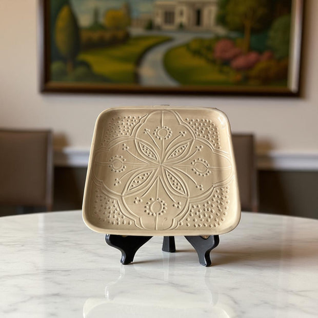 Premium Hand-Engraved Neutral Moroccan Square Plate (Available in 3 Sizes)