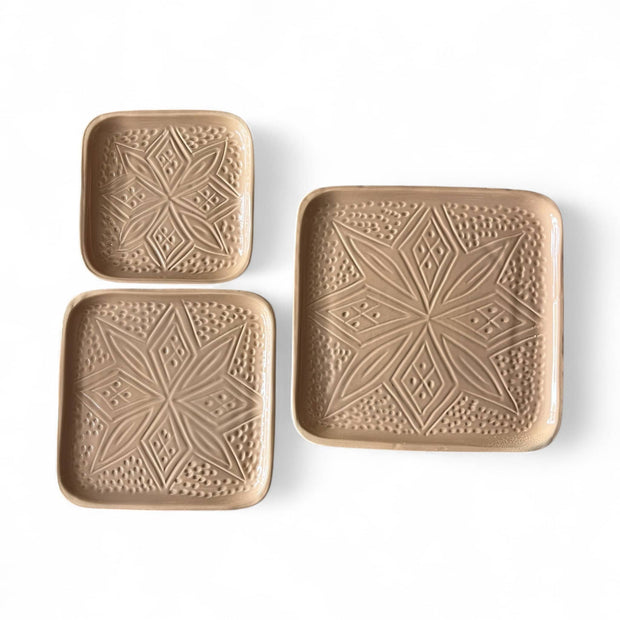 Premium Hand-Engraved Warm Beige Moroccan Square Plate (Available in 3 Sizes)