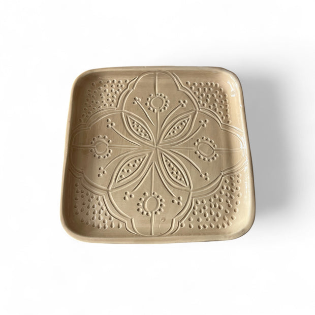 Premium Hand-Engraved Neutral Moroccan Square Plate (Available in 3 Sizes)