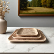 Premium Hand-Engraved Warm Beige Moroccan Square Plate (Available in 3 Sizes)