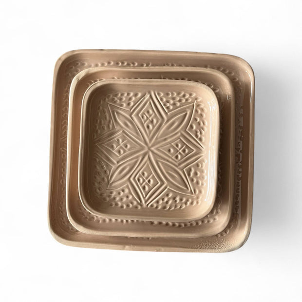 Premium Hand-Engraved Warm Beige Moroccan Square Plate (Available in 3 Sizes)