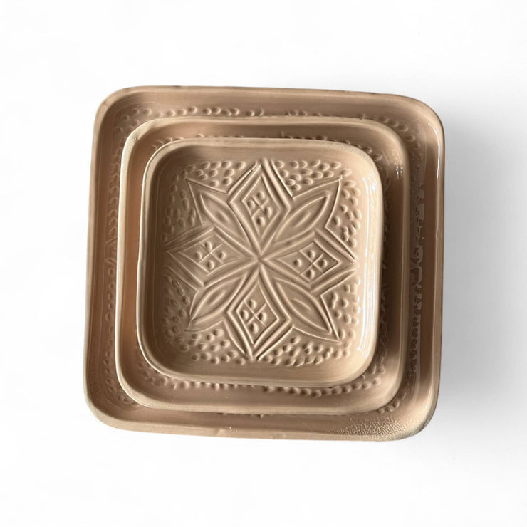 Premium Hand-Engraved Warm Beige Moroccan Square Plate (Available in 3 Sizes)