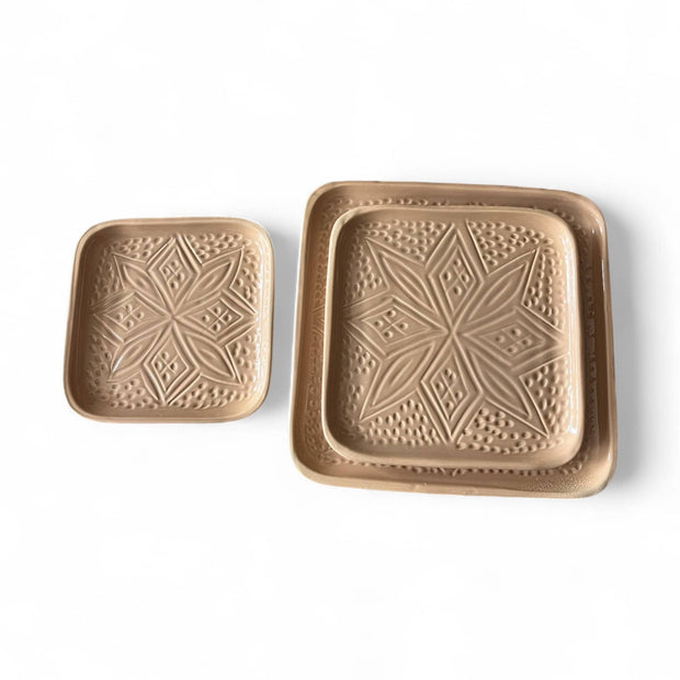 Premium Hand-Engraved Warm Beige Moroccan Square Plate (Available in 3 Sizes)