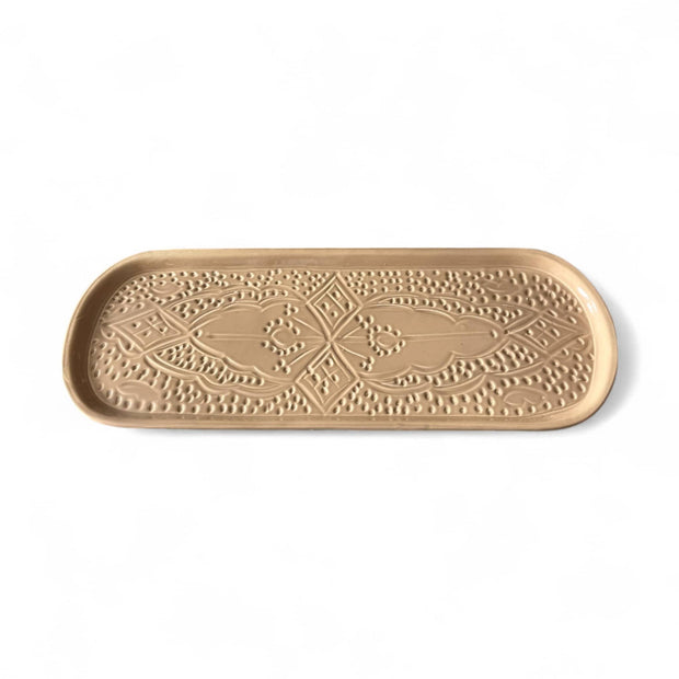 Hand-Engraved Beige Moroccan Platter (40 x 16 cm)