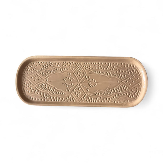Hand-Engraved Beige Moroccan Platter (40 x 16 cm)