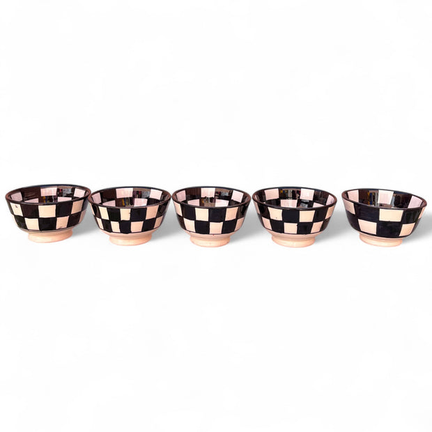 Handpainted Black & White Fes Moroccan Bowls (Set of 5 - 10 cm Diameter)