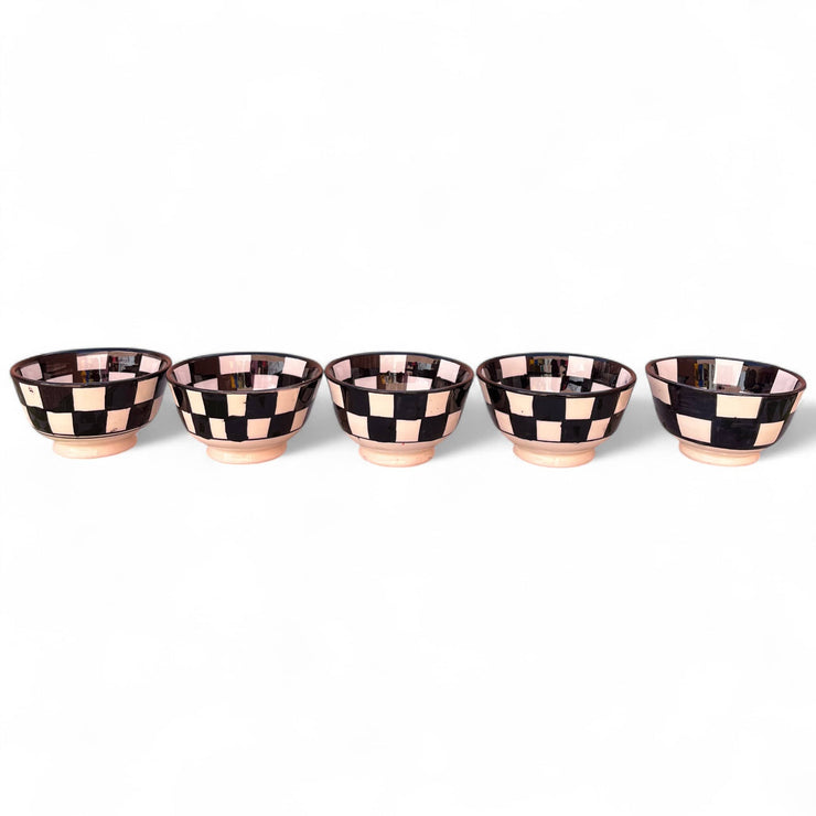 Handpainted Black & White Fes Moroccan Bowls (Set of 5 - 10 cm Diameter)