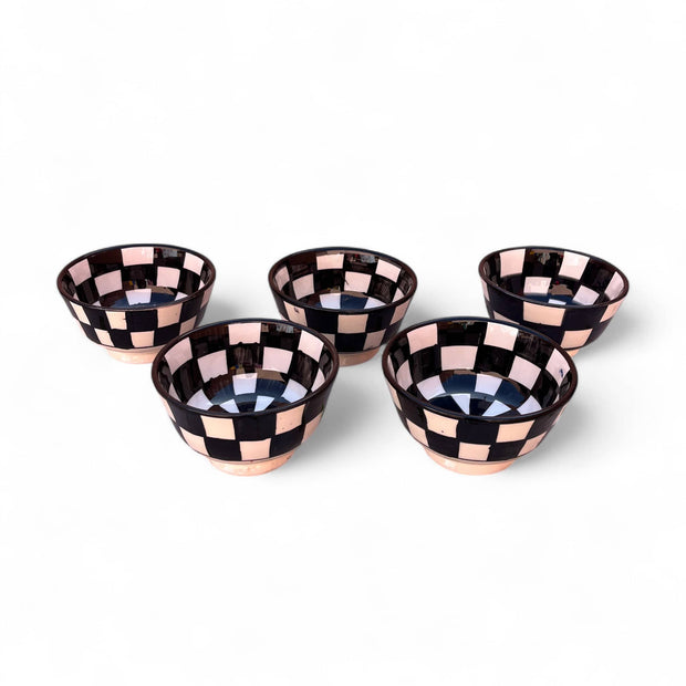 Handpainted Black & White Fes Moroccan Bowls (Set of 5 - 10 cm Diameter)