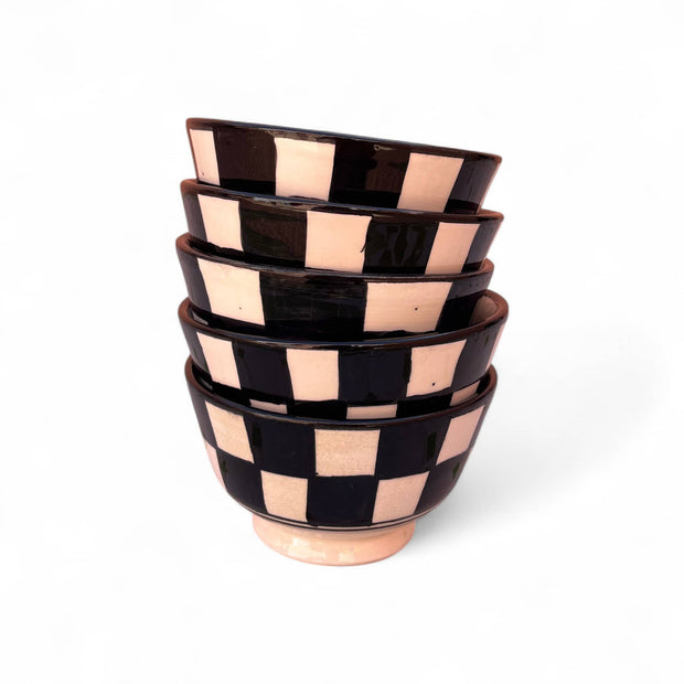 Handpainted Black & White Fes Moroccan Bowls (Set of 5 - 10 cm Diameter)