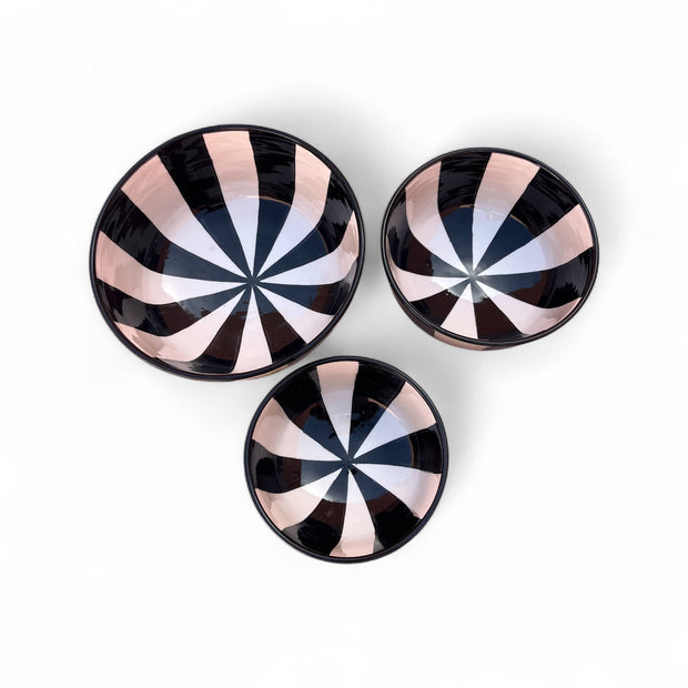 Handpainted Black & White Fes Moroccan Bowls (Set of 3 - 17/20/25 cm Diameter)
