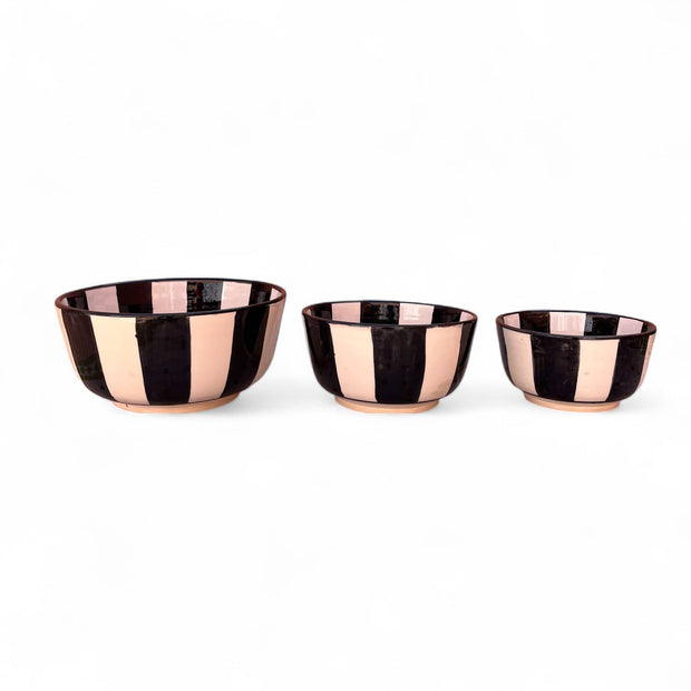 Handpainted Black & White Fes Moroccan Bowls (Set of 3 - 17/20/25 cm Diameter)