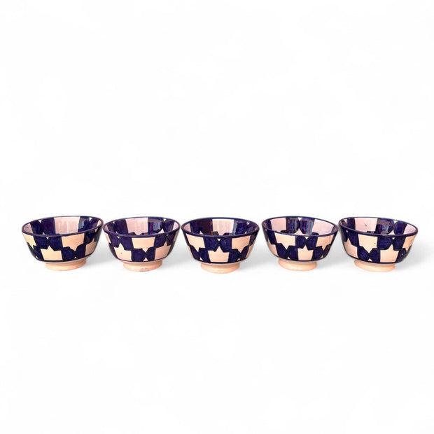 Handpainted Blue & White Fes Moroccan Bowls (Set of 5 - 10 cm Diameter)