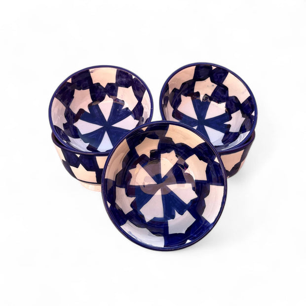 Handpainted Blue & White Fes Moroccan Bowls (Set of 5 - 10 cm Diameter)
