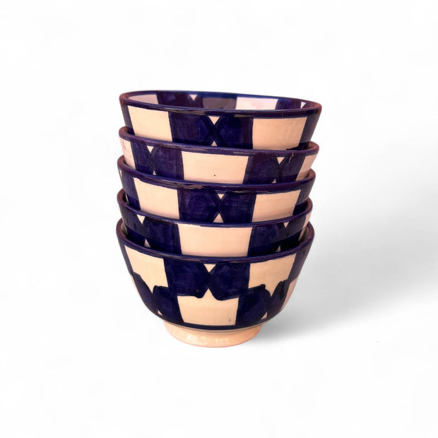 Handpainted Blue & White Fes Moroccan Bowls (Set of 5 - 10 cm Diameter)