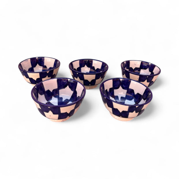 Handpainted Blue & White Fes Moroccan Bowls (Set of 5 - 10 cm Diameter)
