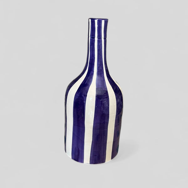 Handcrafted Dark Blue & White Striped Vase (24 cm)