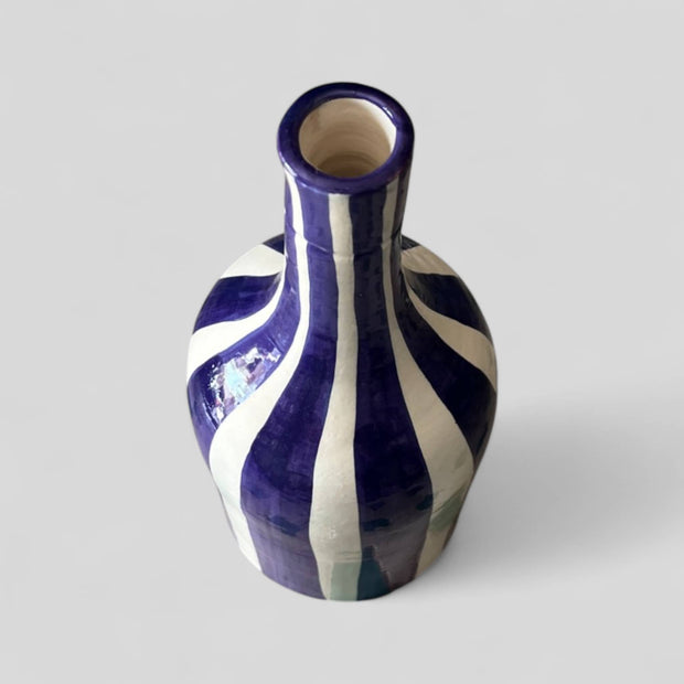 Handcrafted Dark Blue & White Striped Vase (24 cm)