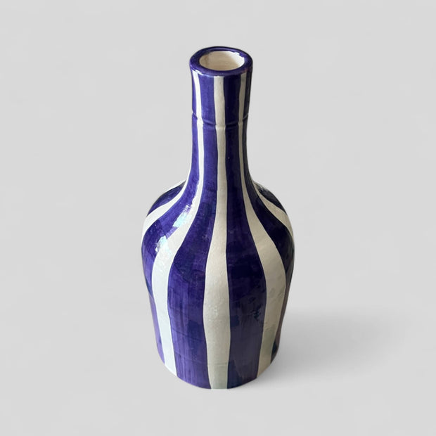 Handcrafted Dark Blue & White Striped Vase (24 cm)