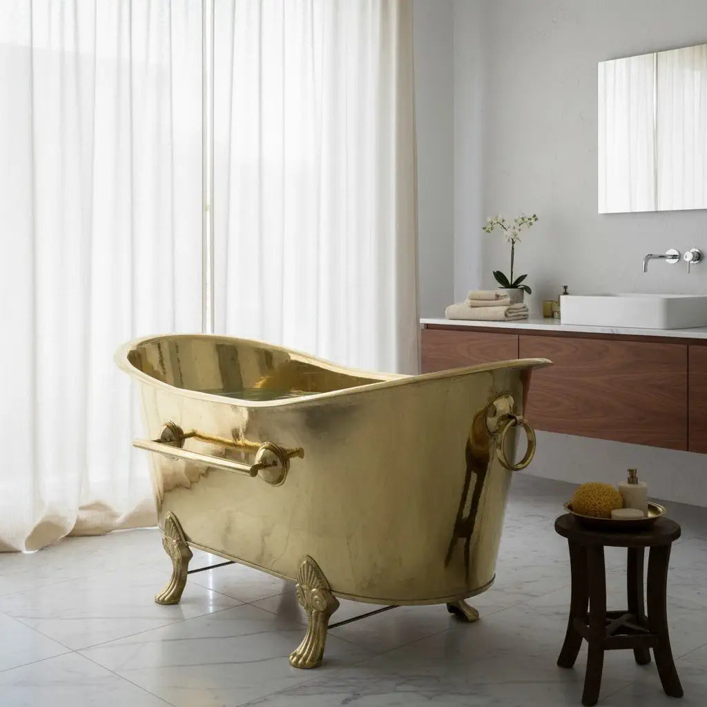 luxury brass soaking bathtub statement bathroom centerpiece