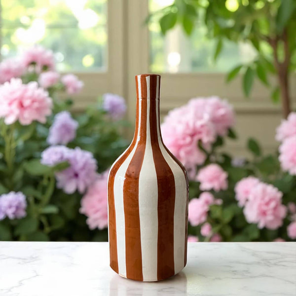 Handcrafted Brown & White Striped Vase (24 cm)