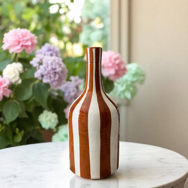 Handcrafted Brown & White Striped Vase (24 cm)
