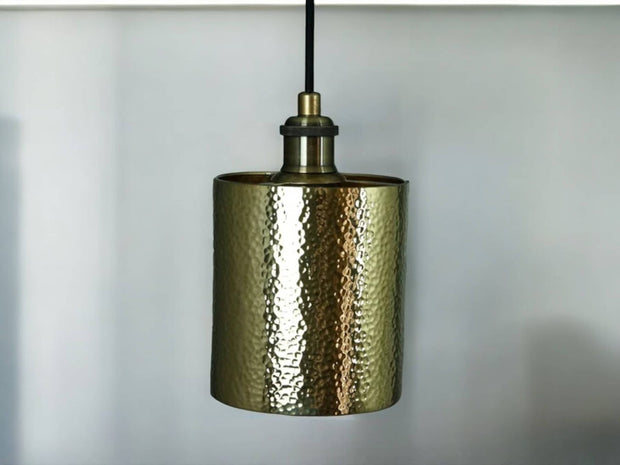  Handcrafted Hammered Brass Cylindrical Pendant Ceiling Light Fixture