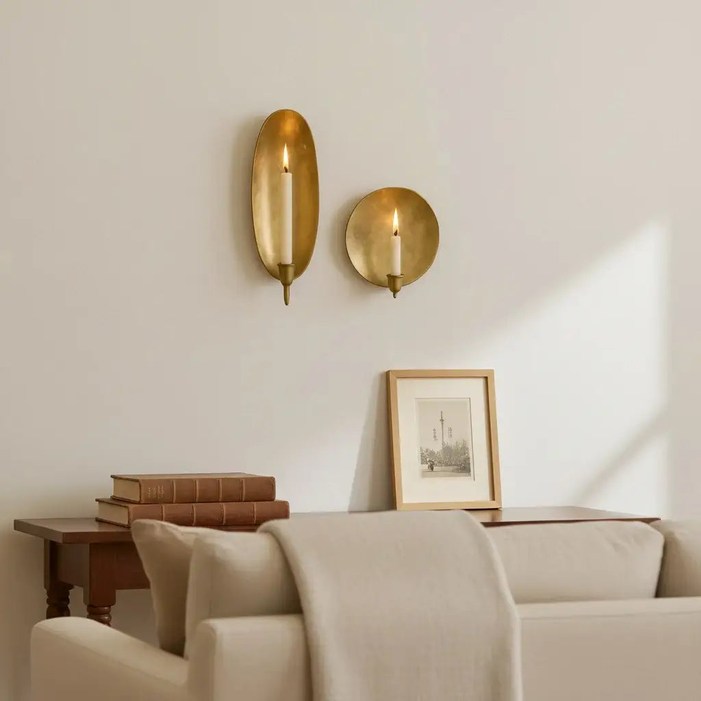 handmade moroccan brass wall candle sconce round and oval solid brass wall decor