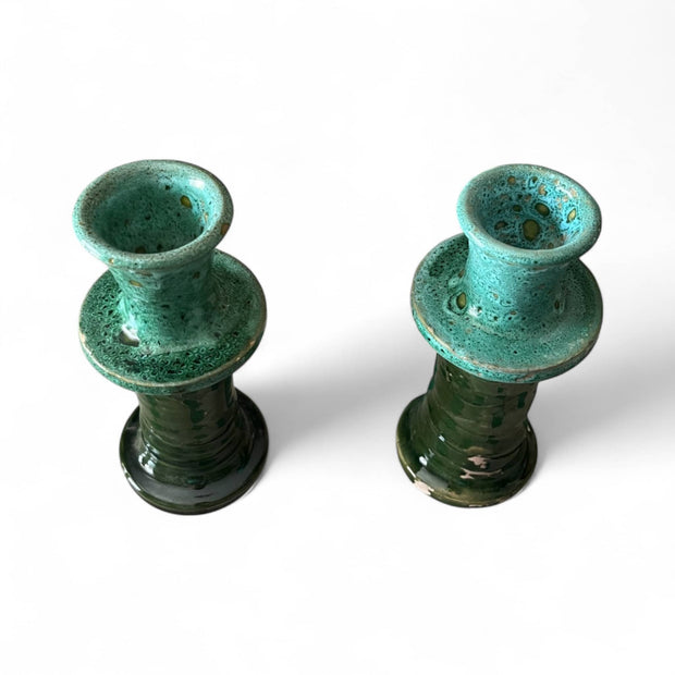  handmade and glazed multi-toned green candle holder 
