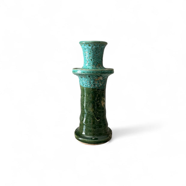  handmade and glazed multi-toned green candle holder 