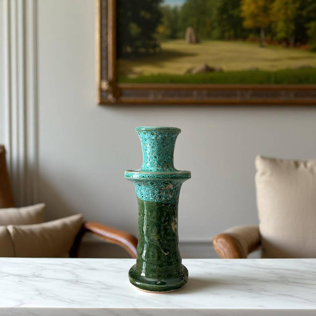  handmade and glazed multi-toned green candle holder 