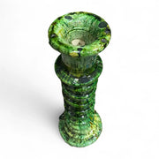 Handmade green Tamegroute ceramic candlestick with ribbed design, Moroccan pottery