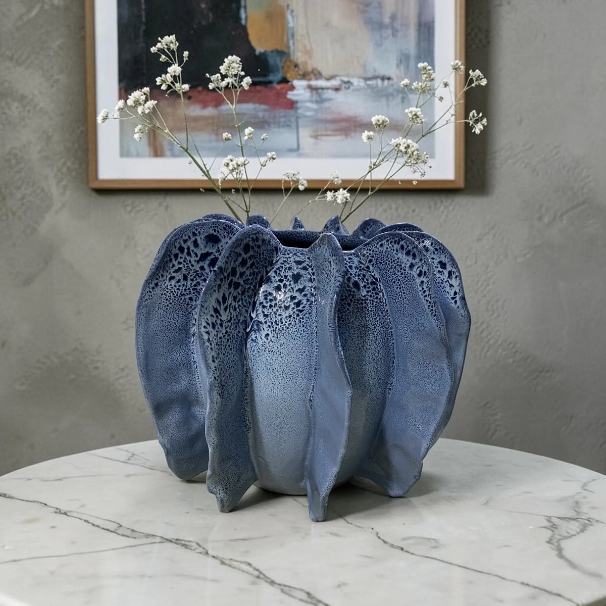 slate blue sculptural ceramic vase handmade moroccan