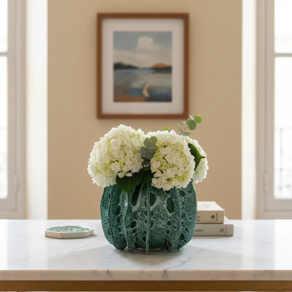 green sculptural ceramic vase handmade moroccan