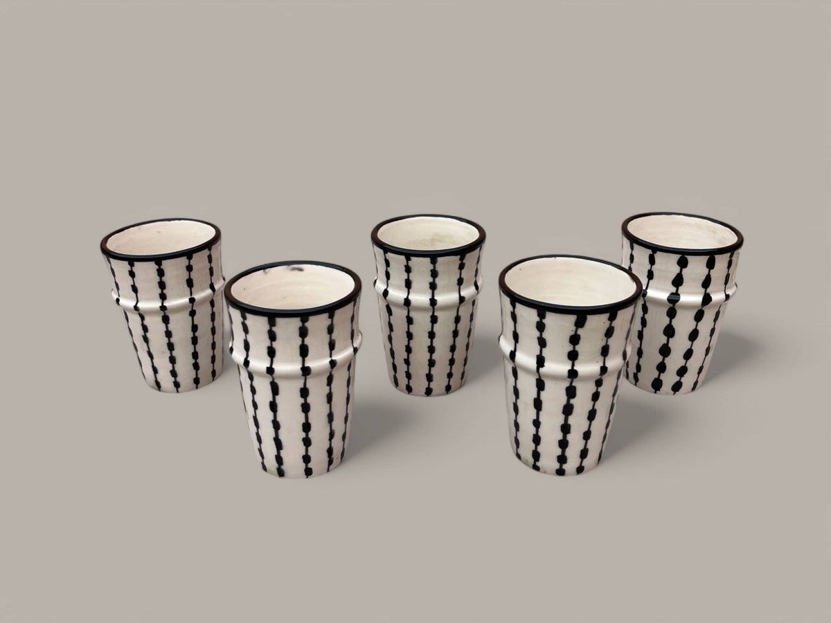 Handmade Fes Pottery Mug – Moroccan Ceramic Tea & Coffee Cup (Set of 5)