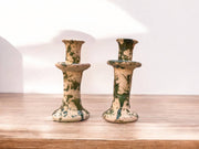 Handmade Moroccan Tamegroute Splatter Green-Glazed Ceramic Candle Holder | Artisan Pottery Decor