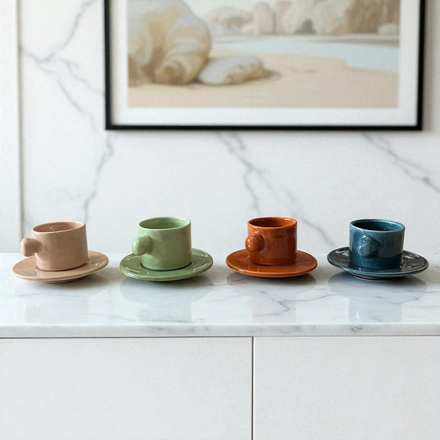 Moroccan Ceramic Espresso Cup & Saucer Set – Sold as Set of 4 per Color