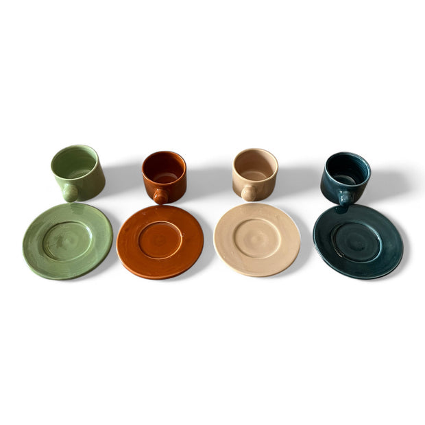 Moroccan Ceramic Espresso Cup & Saucer Set – Sold as Set of 4 per Color